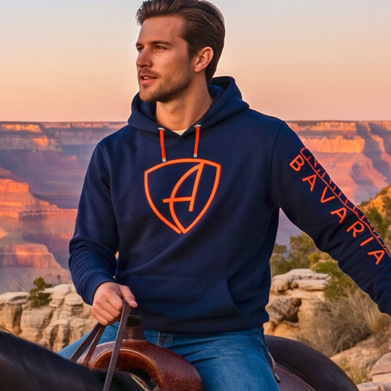 Ammersee Kapuzenpullover Hoodie 100% Biobaumwolle CBo | Navy Orange