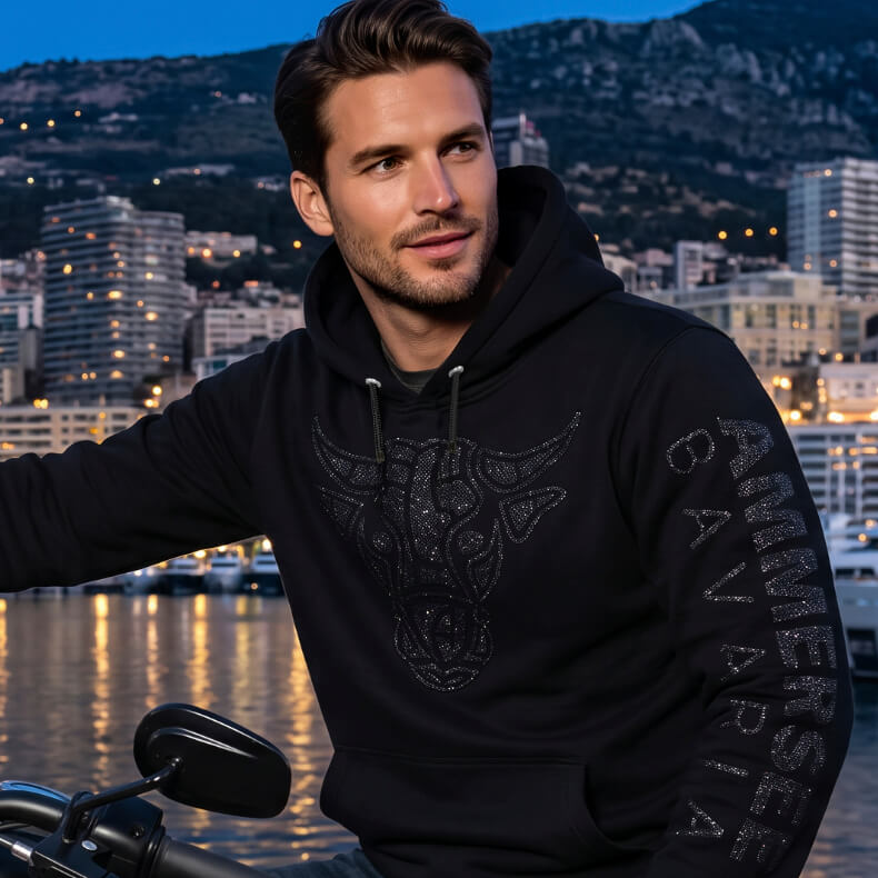 Stier Glitzer-Kapuzenpullover Hoodie 100% Biobaumwolle Bull One | Black Blackstar