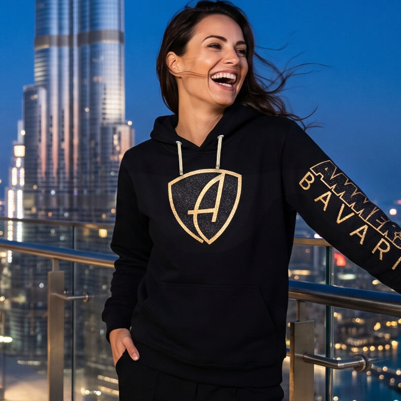 Glitzer-Kapuzenpullover Unisex Hoodie 100% Biobaumwolle CBo | Black Goldstar