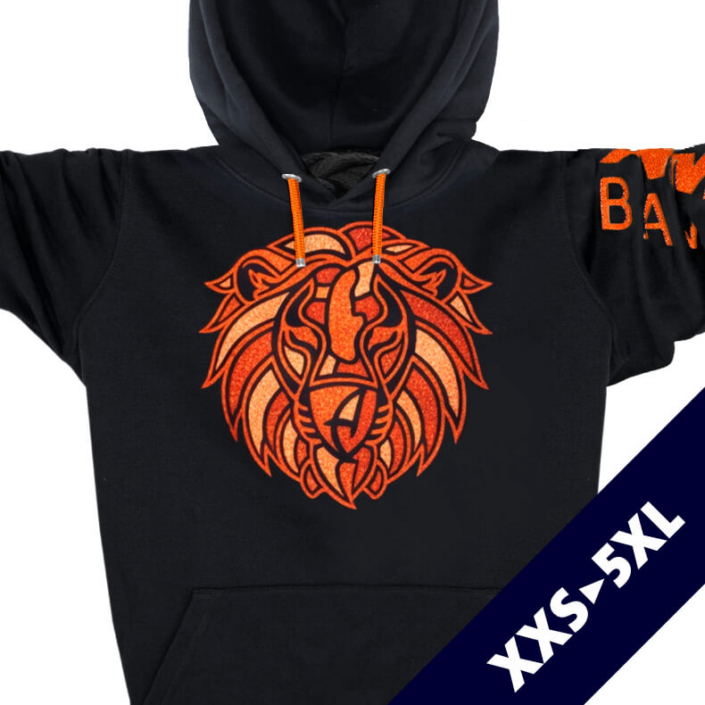Löwen Glitzer-Kapuzenpullover Hoodie 100% Biobaumwolle Lion | Black Pumpkinstar