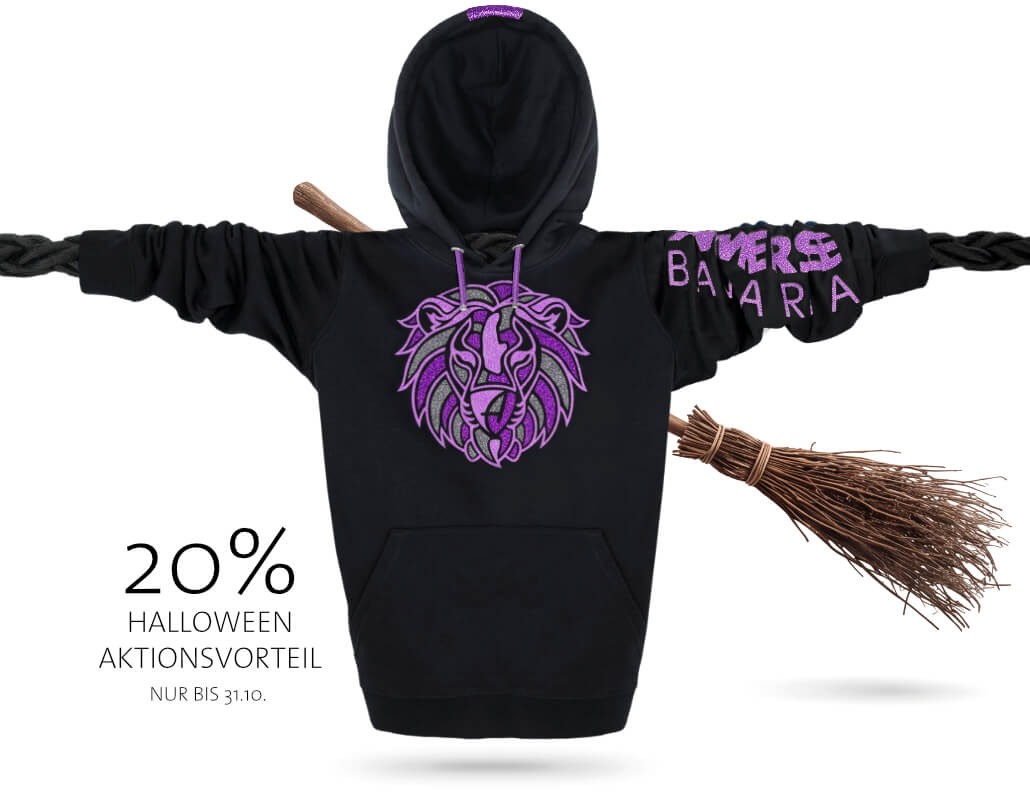 Löwen Glitzer-Kapuzenpullover Hoodie 100% Biobaumwolle Lion | Black Witchstar