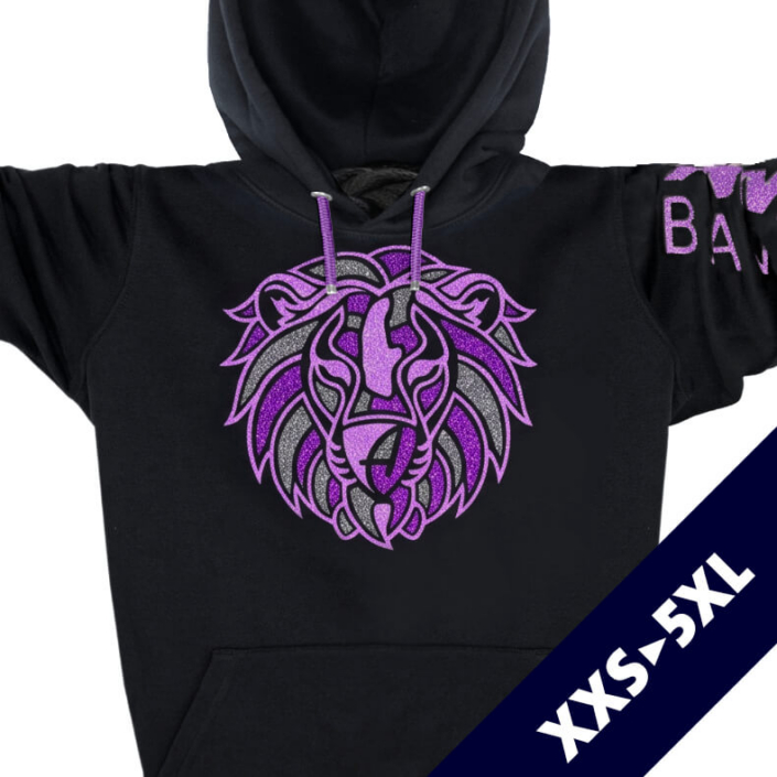 Löwen Glitzer-Kapuzenpullover Hoodie 100% Biobaumwolle Lion | Black Witchstar